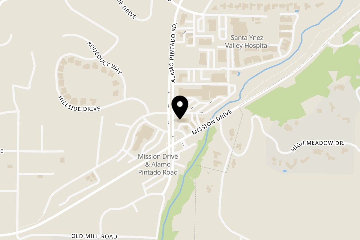 Map showing the location of California Tacos Cantina and Distillery Solvang on 606 Alamo Pintado Rd Ste 5 in Solvang
